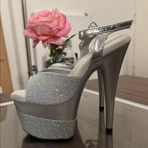 Silver Glitter Platform Heels